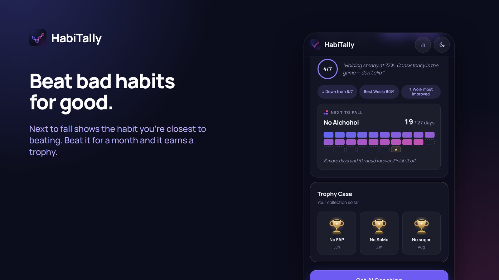 Next to fall and the Trophy Case: beat bad habits for good